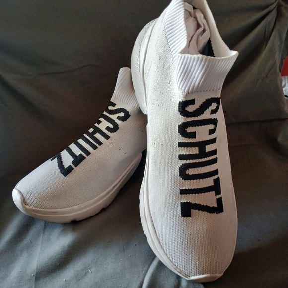 SCHUTZ White and Black Knit Sneakers - Picture 1 of 2